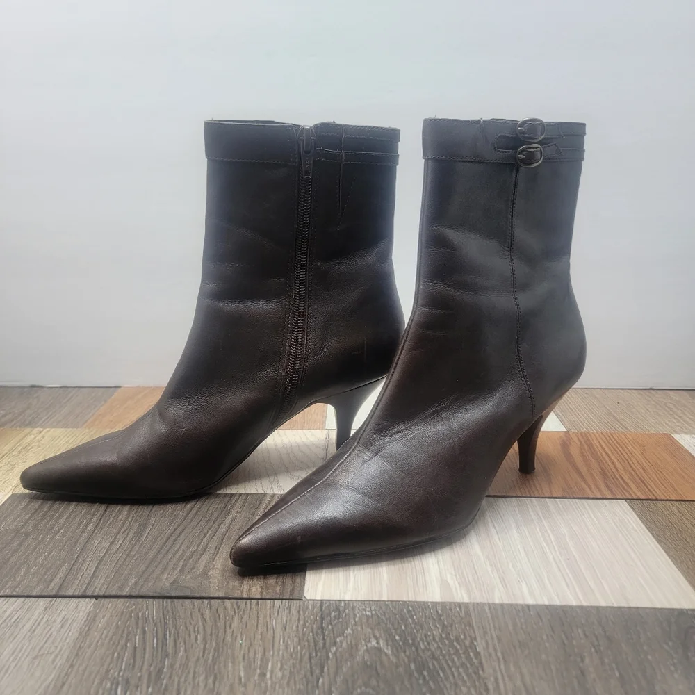 Women's 5.5M Brown Leather Stiletto Ankle Boots - Picture 3 of 5